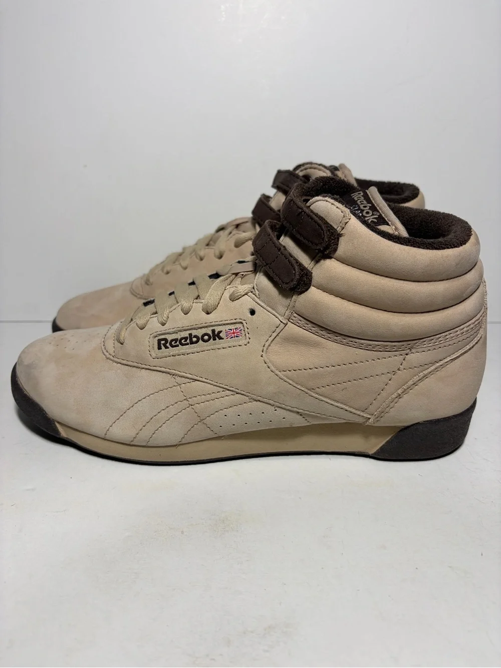 Reebok Freestyle F/S High-top Women Beige and Dark Brown Sneakers Size 8.5